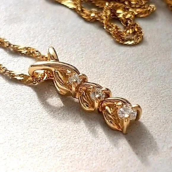 14K Gold Diamond Drop Pendant & Chain - Picture 8 of 11